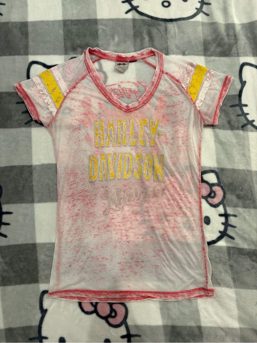 Harley-Davidson Rider Girls Pink Distressed V-Neck Graphic Tee